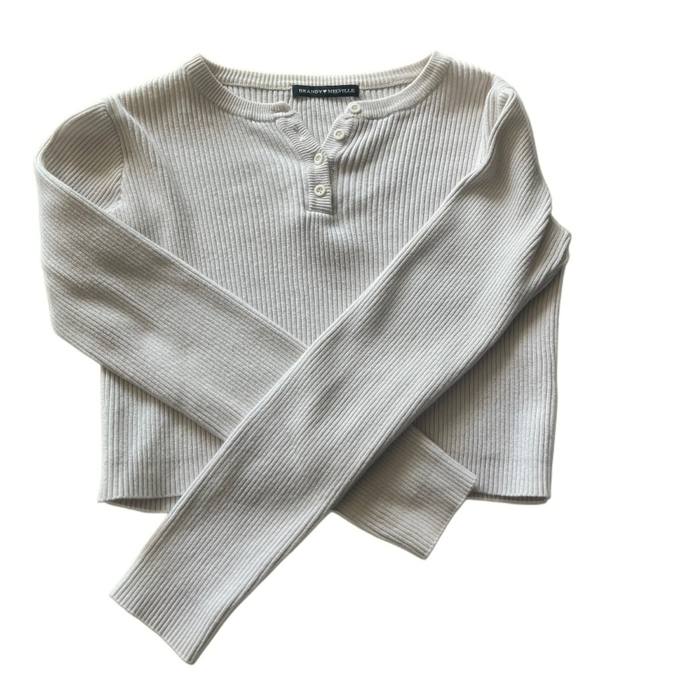 Brandy Melville Cream Ribbed Crop Hoodie